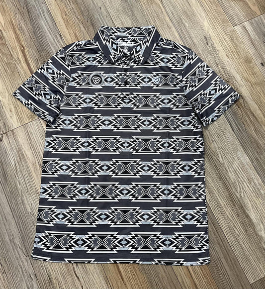 R&R Men's Charcoal Aztec Polo