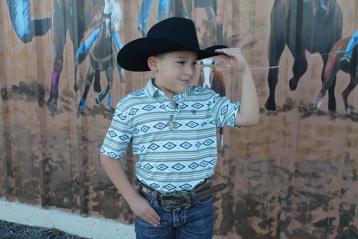 Boys All Over White Serape Print Short Sleeve