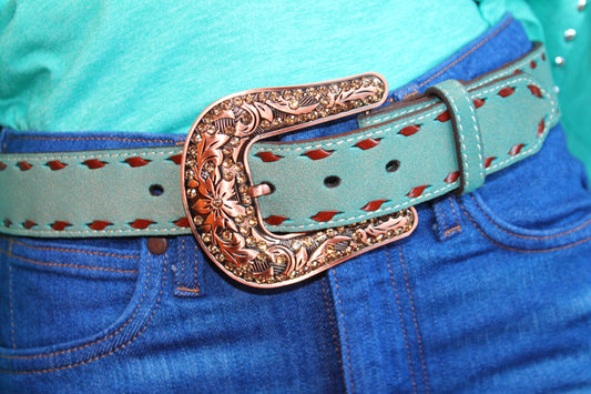 Women’s Bronze/Turquoise Leather Belt