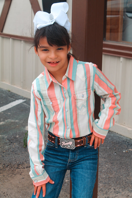 Wrangler Girl’s Coral Striple Pearlsnap