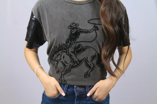 Cowboy Sequin Sleeve Top