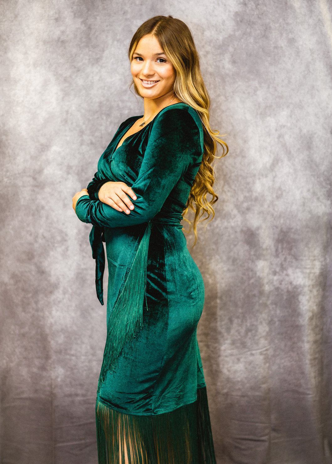 Panhandle Women's Velvet Green Dress