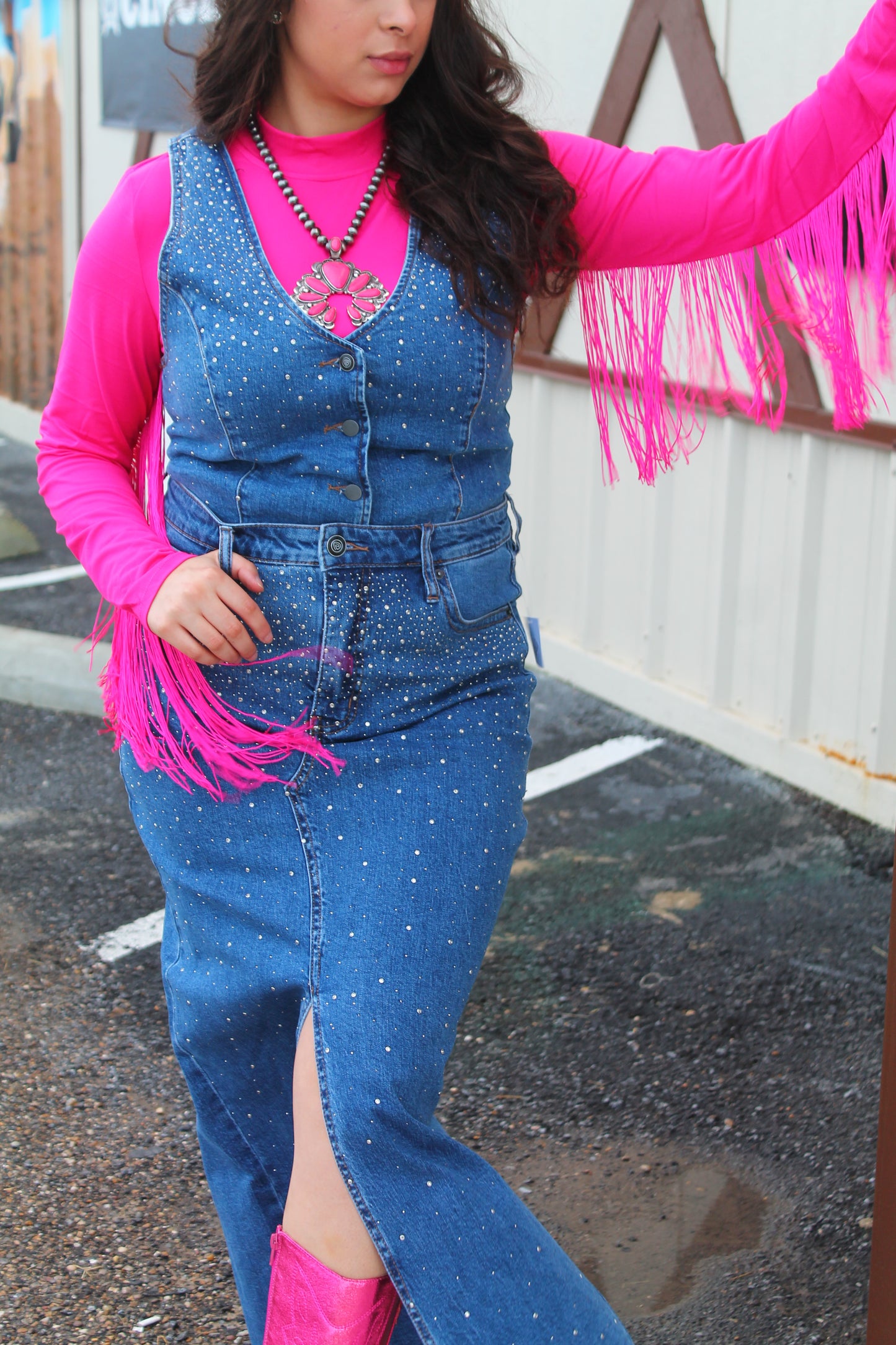 R&R Hot Pink Fringe L/S