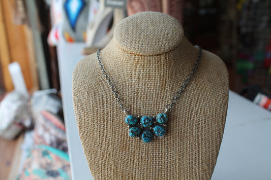 Donovan Nez Navajo Handmade SS Kingman Turquoise Necklace