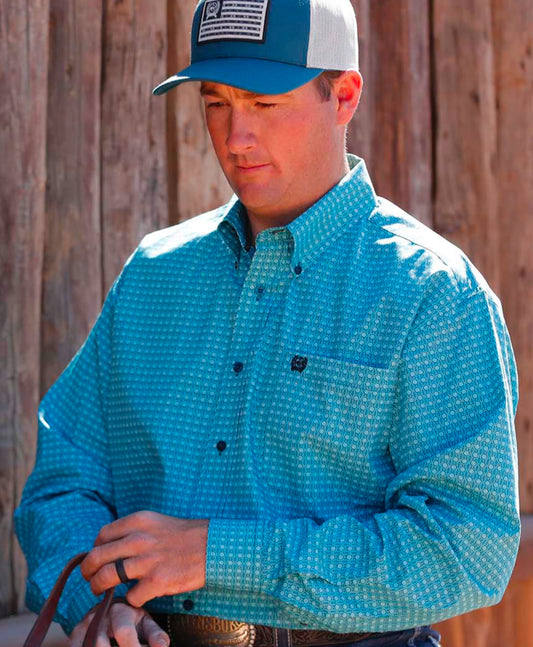 Cinch Mens L/S Button Up- Turq