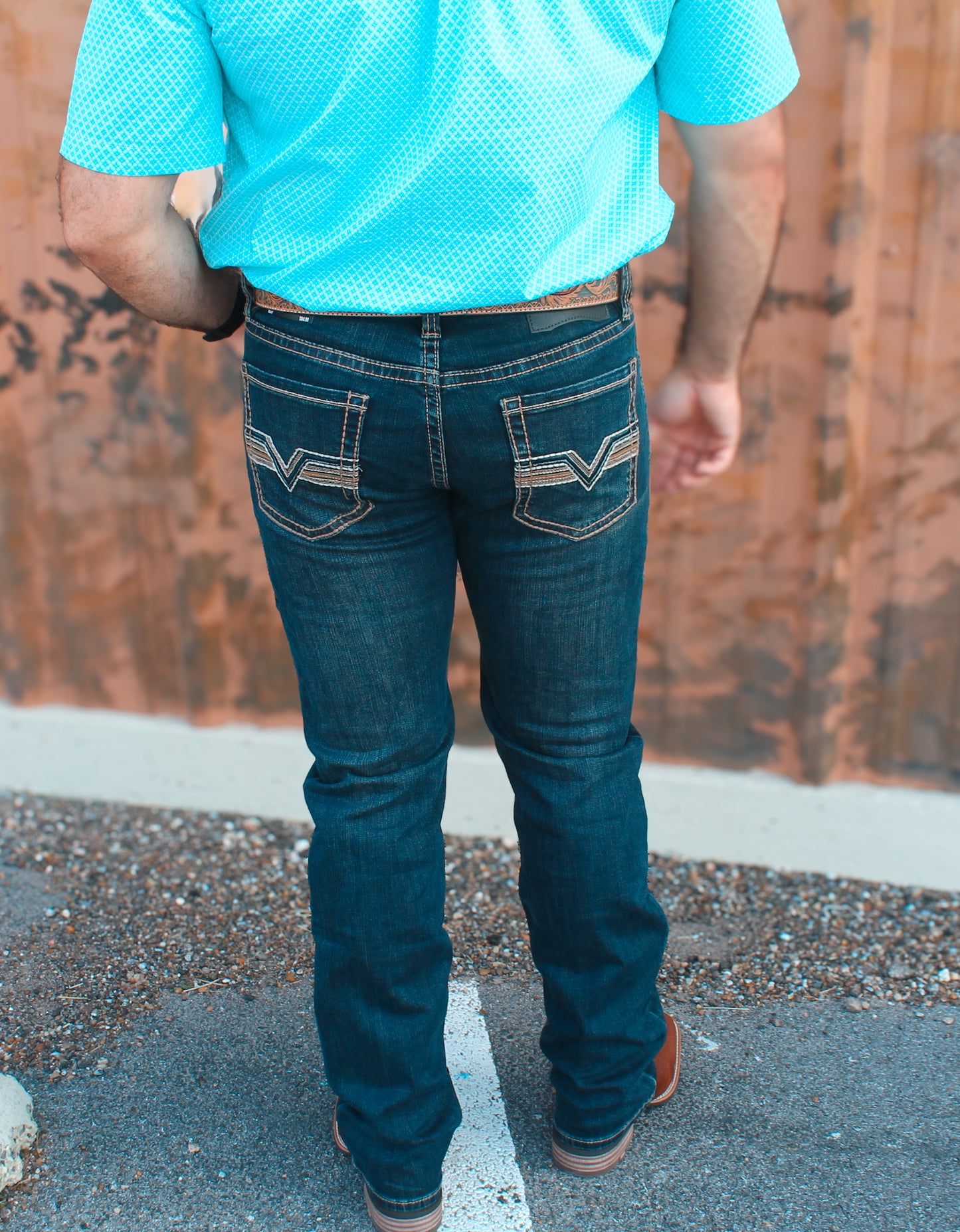 Rock&Roll Denim Leather Emb Revolver Straight Jeans - Dark Vintage