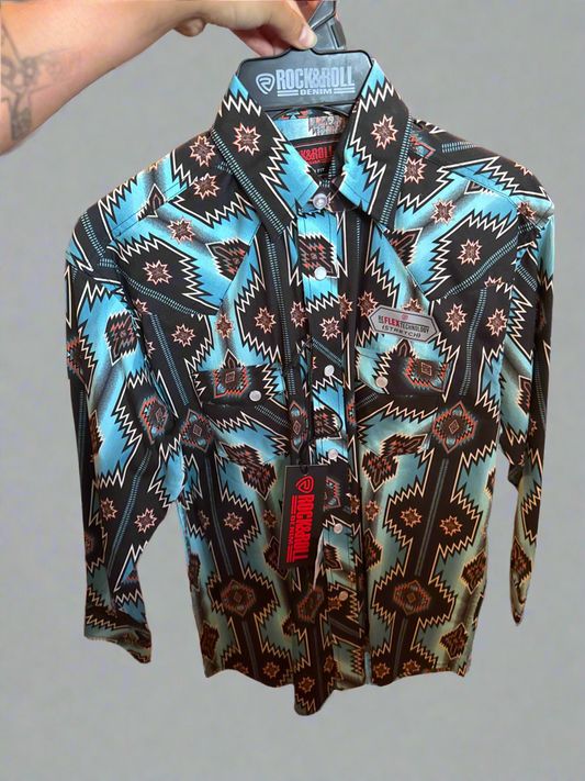 Rock & Roll Boys L/s Aztec Explosion Snap Shirt