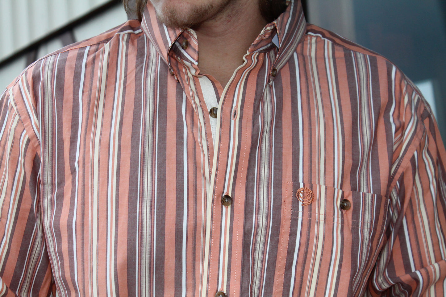 Men’s Wrangler George Strait Brown Striped Long Sleeve
