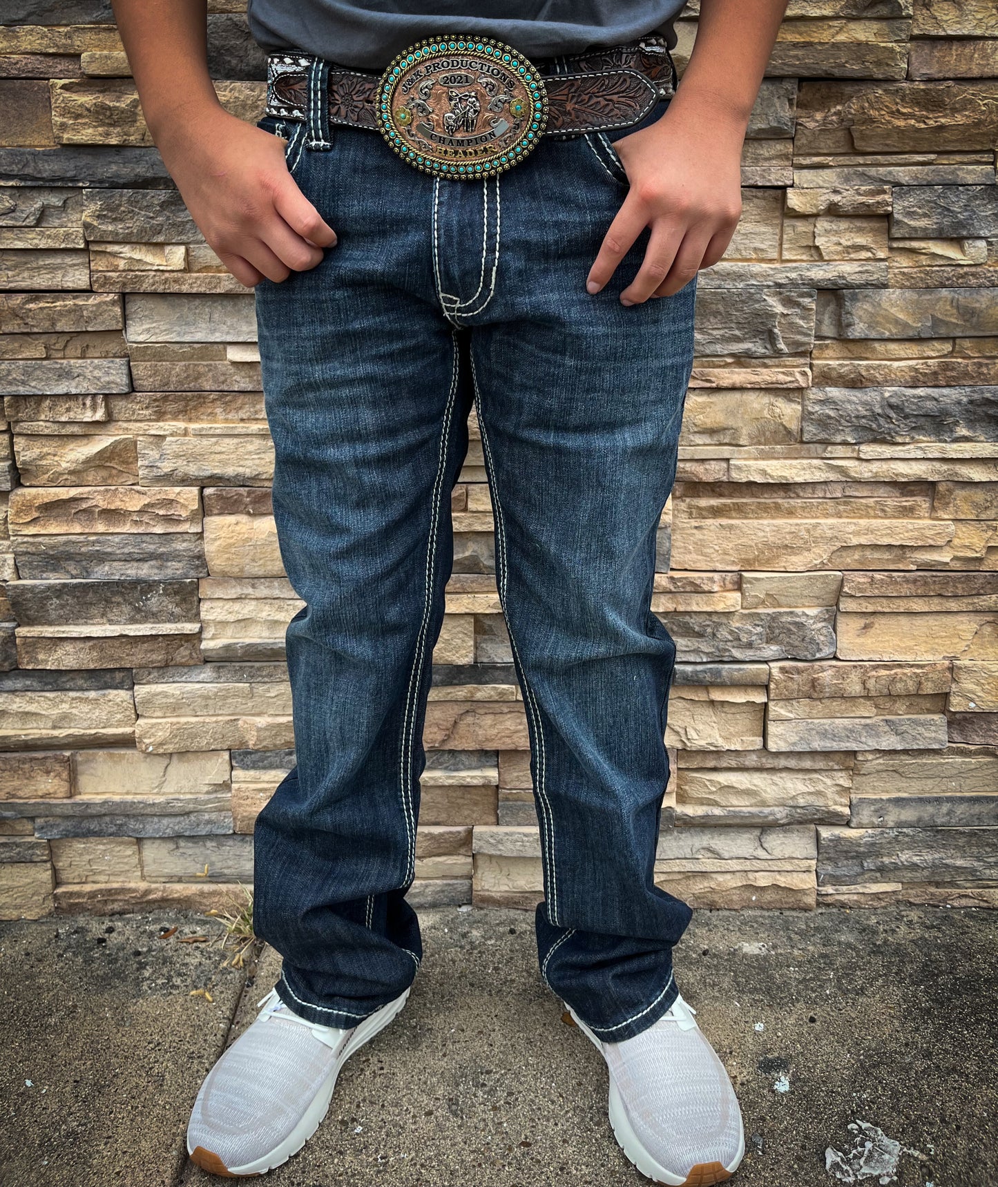 Rock&Roll Denim Reflex Pleather Revolver Straight Jeans - Medium Vintage