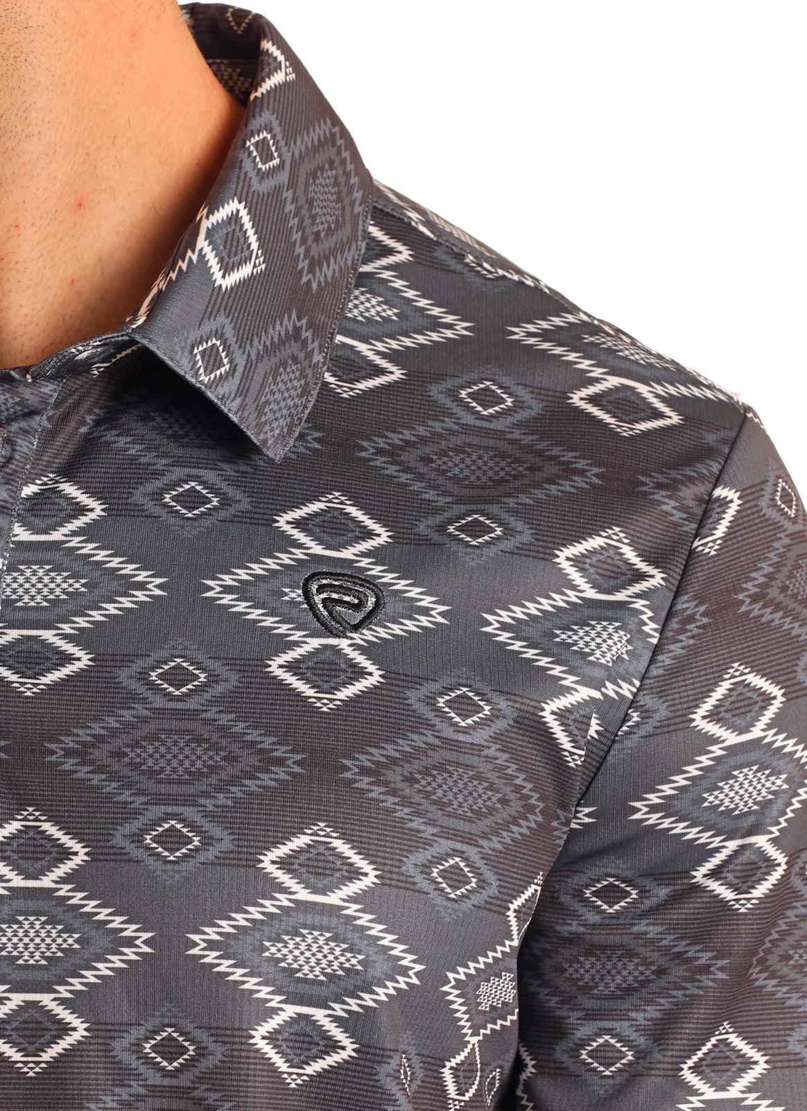 Rock&Roll Denim Aztec Printed Polo - Black