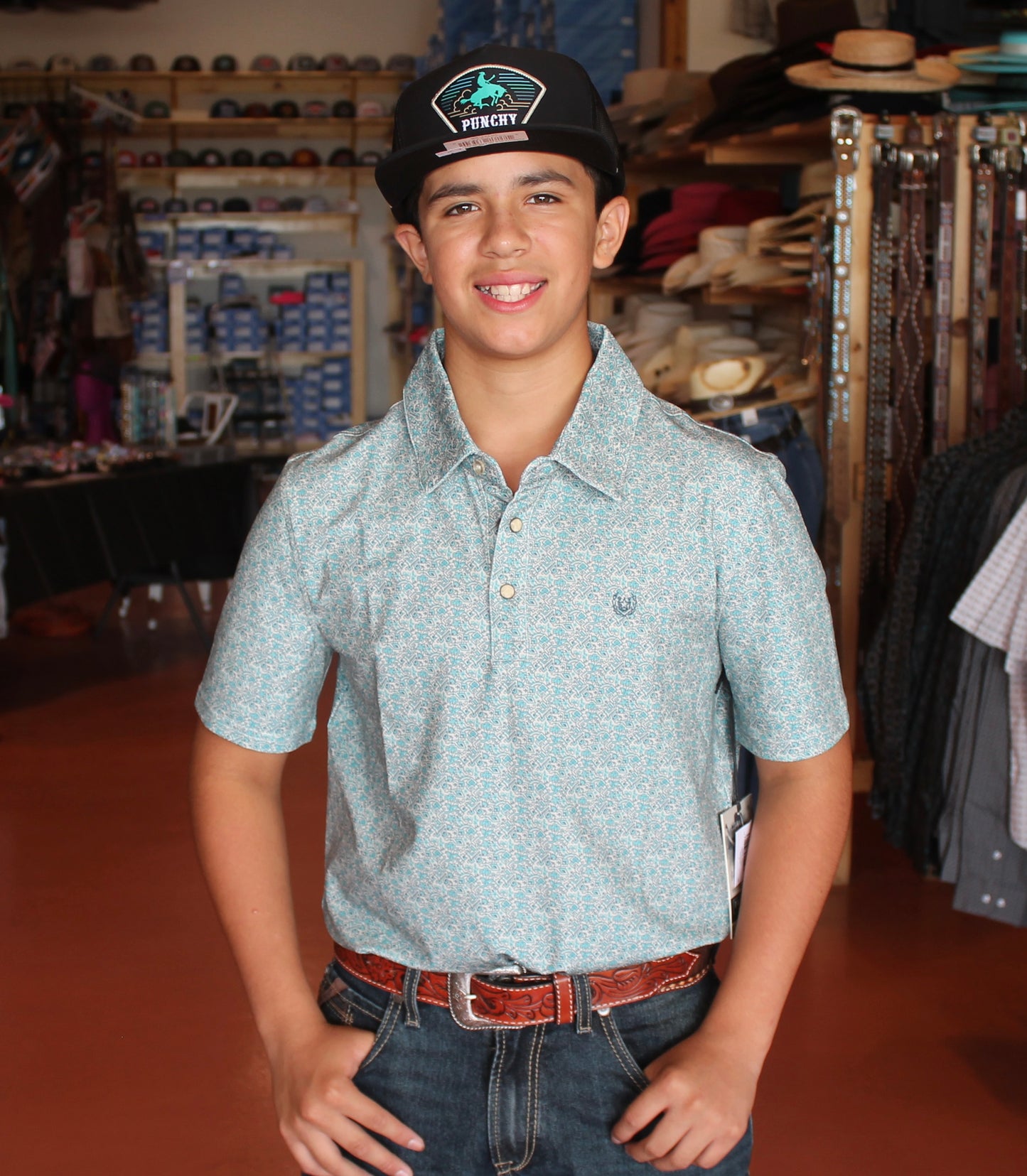 Panhandle Turquoise Floral Polo