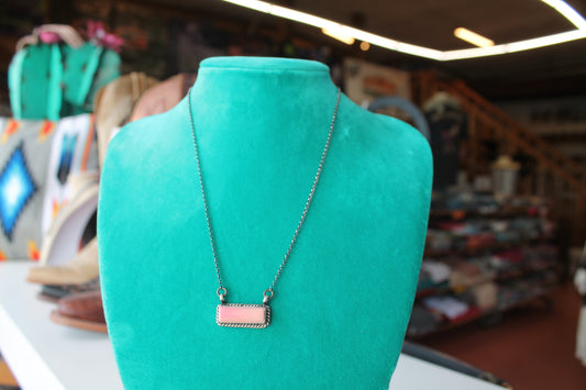 Johnny Dixon Navajo Handmade SS Pink Conch Necklace