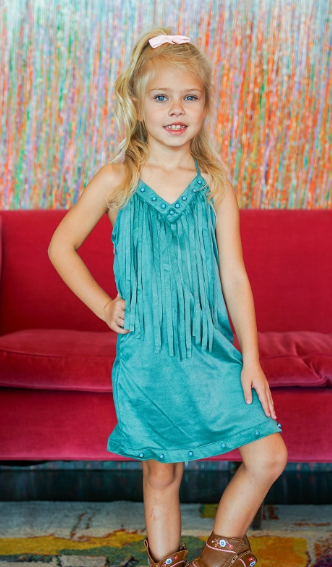 Girl's Jade Suede Fringe Dress