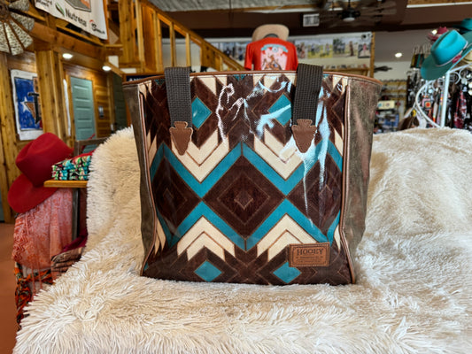 "MONTEZUMA" BROWN/TURQUOISE AZTEC PATTERN CLASSIC TOTE