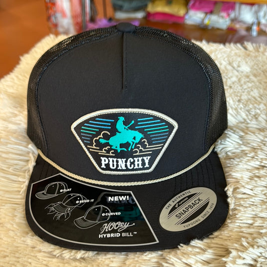 "PUNCHY" BLACK W/TURQUOISE & YELLOW PATCH CAP