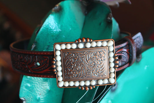 Kid’s Brown Flower Tooled Belt