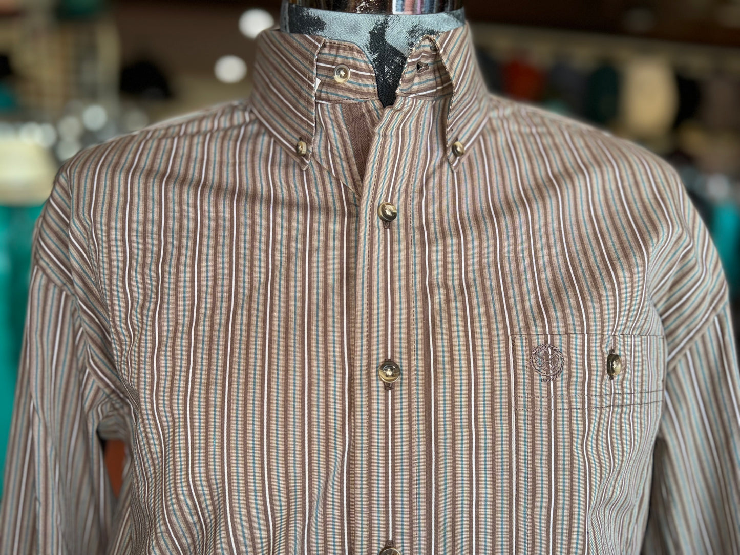 Wrangler Men's Brown Buck Stripped L/S