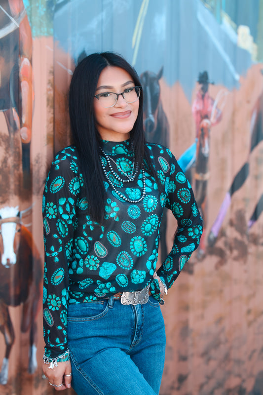 Forever In Turquoise Mesh Top