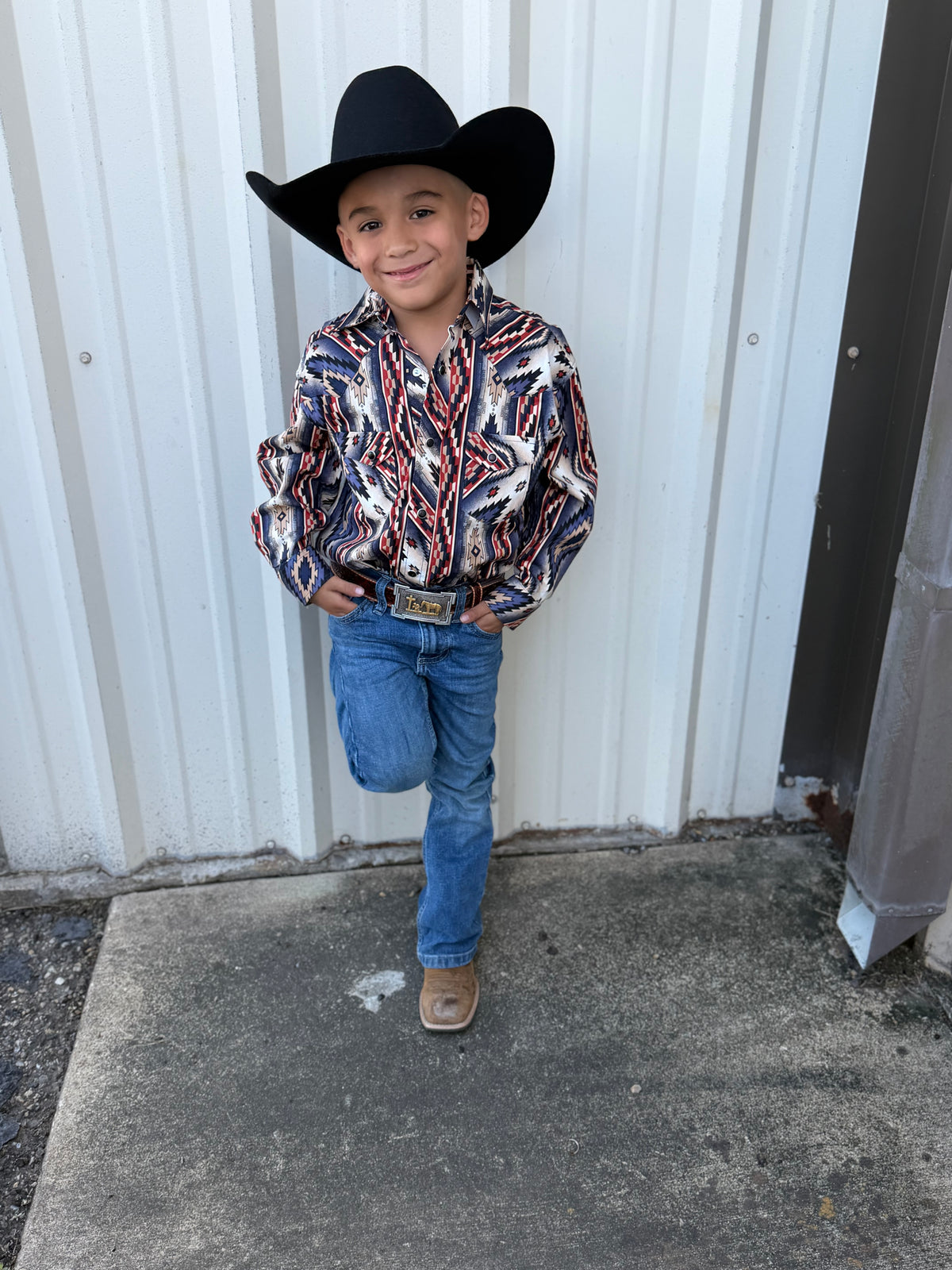Rock & Roll Boy's Southwestern Print Burgundy Snap Shirt BBN2S05462 🤠