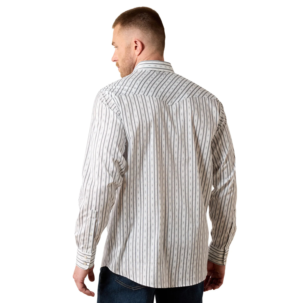 Ariat Men's Everything White Geo Stripe Classic Fit Long-Sleeve Snap Shirt 🤠