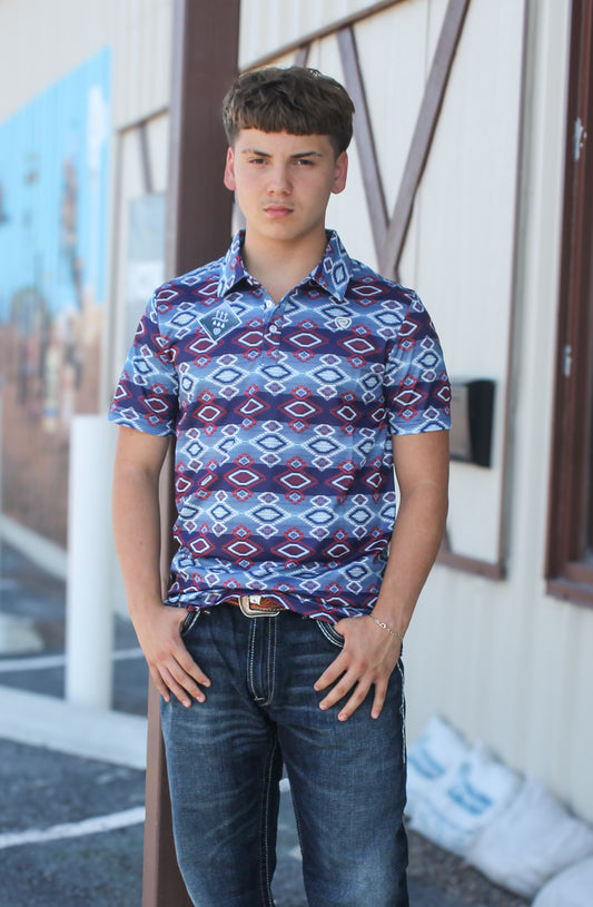 R&R Men's Dark Blue/ Red Geo Polo