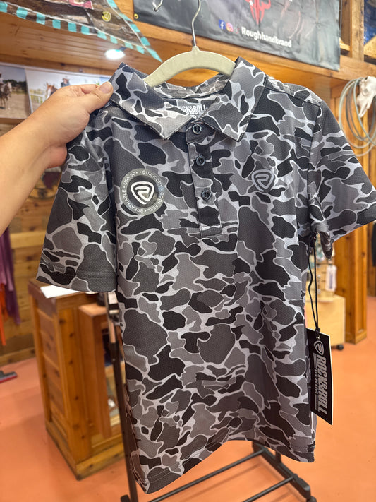 Boy’s Rock and Roll Charcoal Camo Polo✅