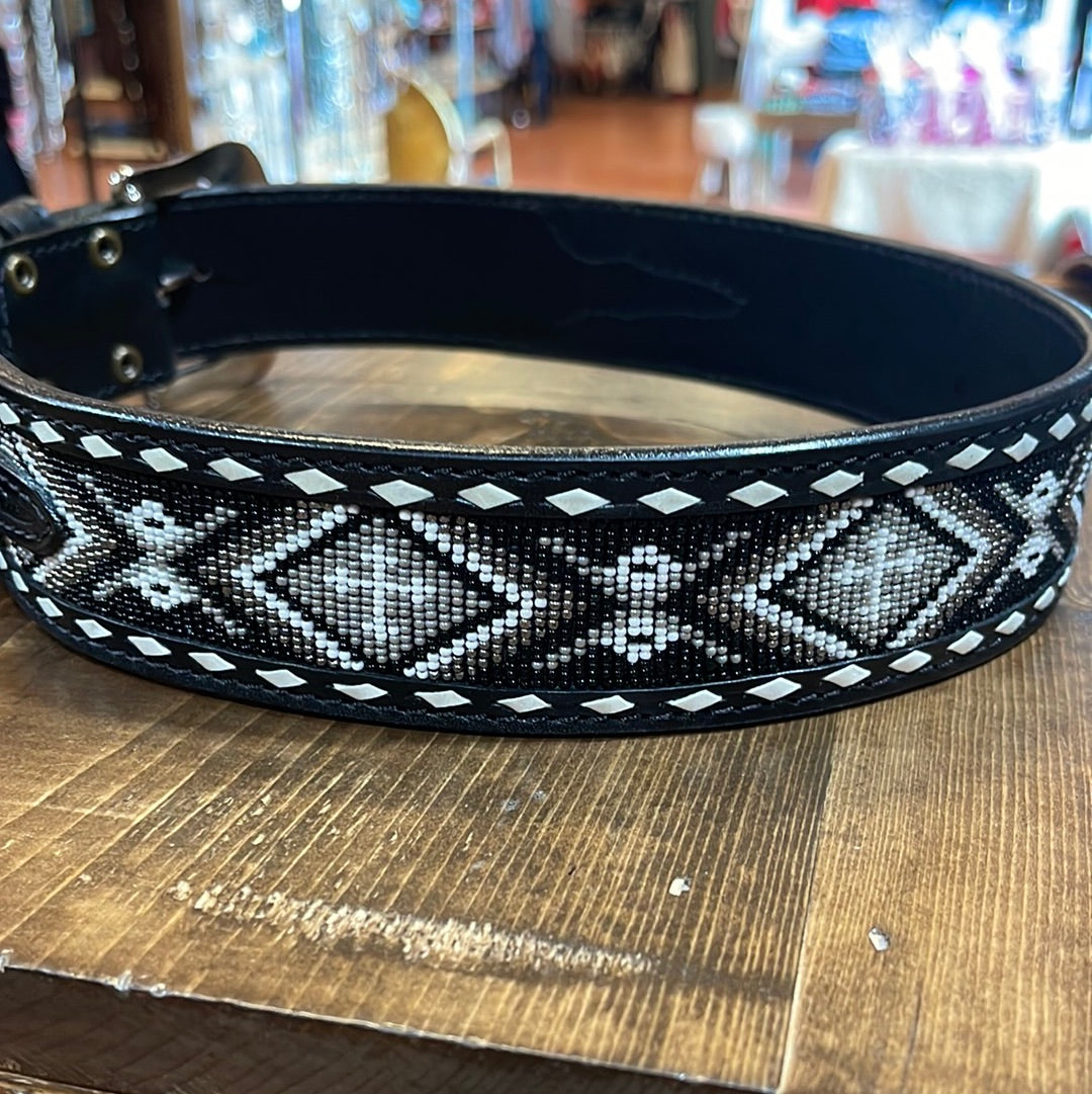 Black Basket Weave Beaded Belt