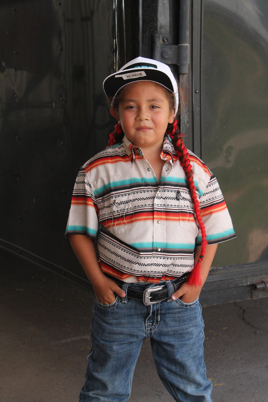 YOUTH "SOL" CREAM/SERAPE SHORT SLEEVE PEARL SNAP SHIRT