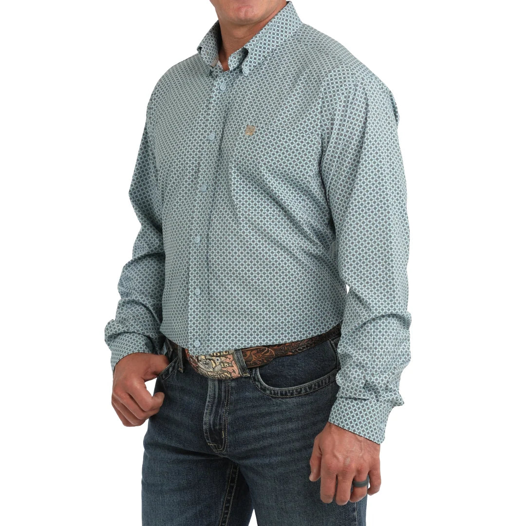 Cinch Men’s Light Blue Printed Arenaflex Button Down Shirt 🤠