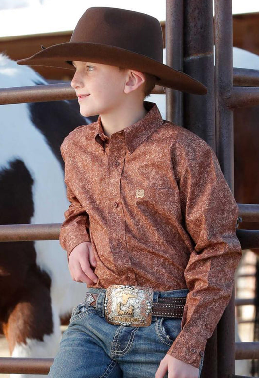 Youth Cinch Brown Paisley Long Sleeve
