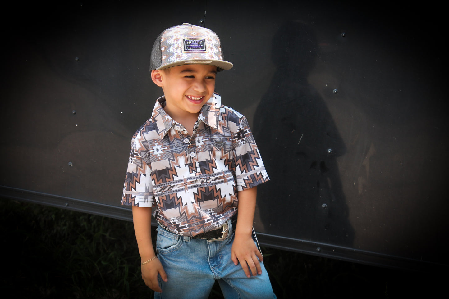 youth Rock & Roll Charcoal Aztec Polo