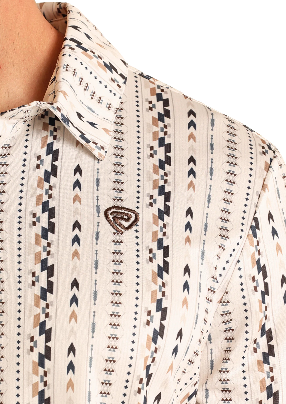Rock&Roll Denim Aztec Printed Polo- Natural