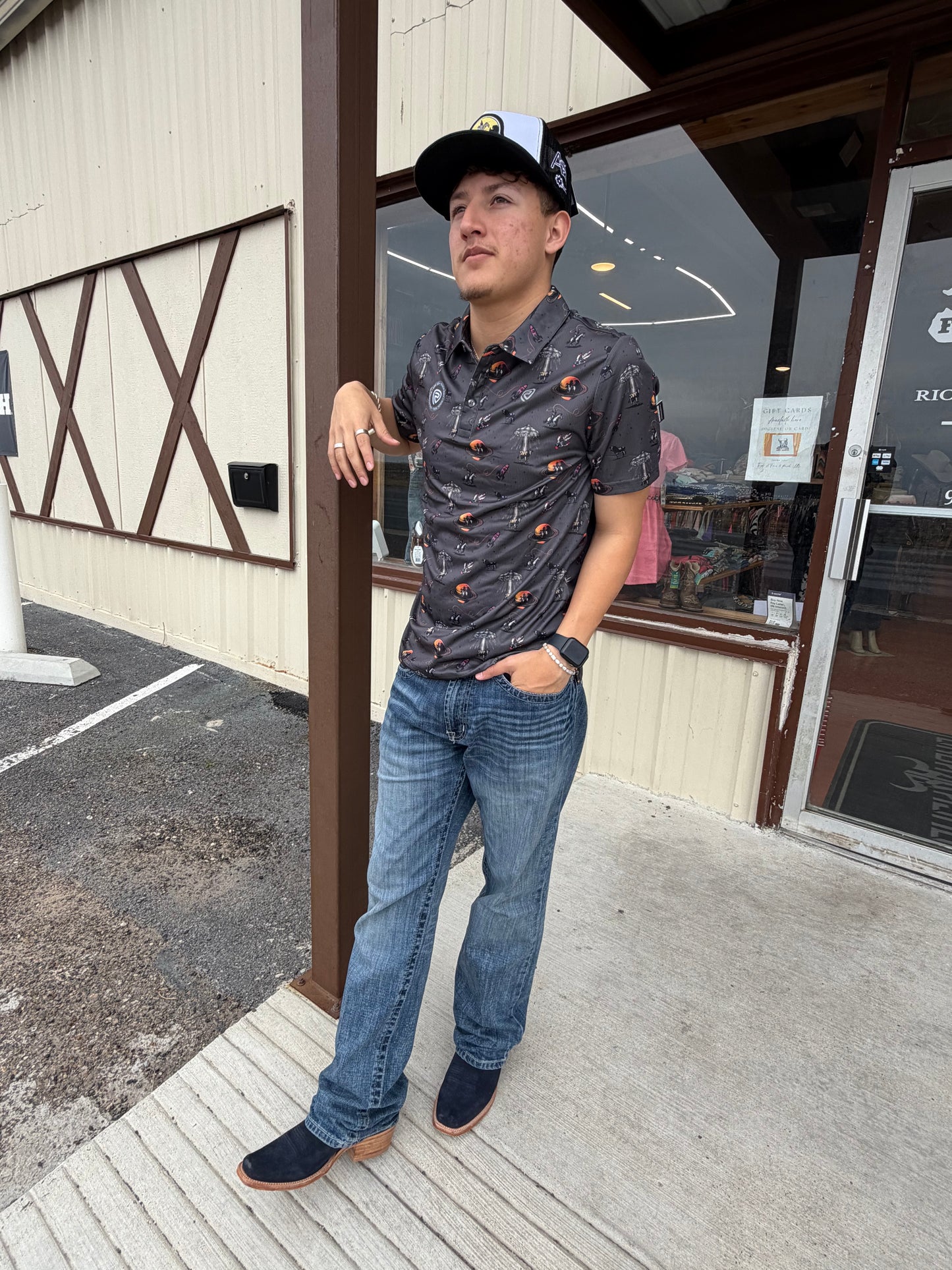 Mens Rock &Roll Space Cowboy Printed Polo