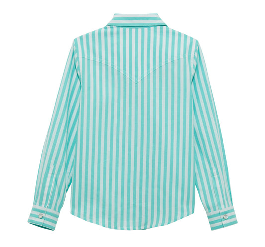 Wrangler Girl’s Teal Striped Long-sleeve Pearlsnap
