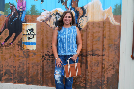 Cinch Women’s Aztec Denim Cut-Off Top