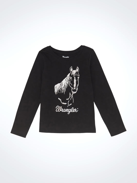 Wrangler Girls BLK Graphic Horse LS