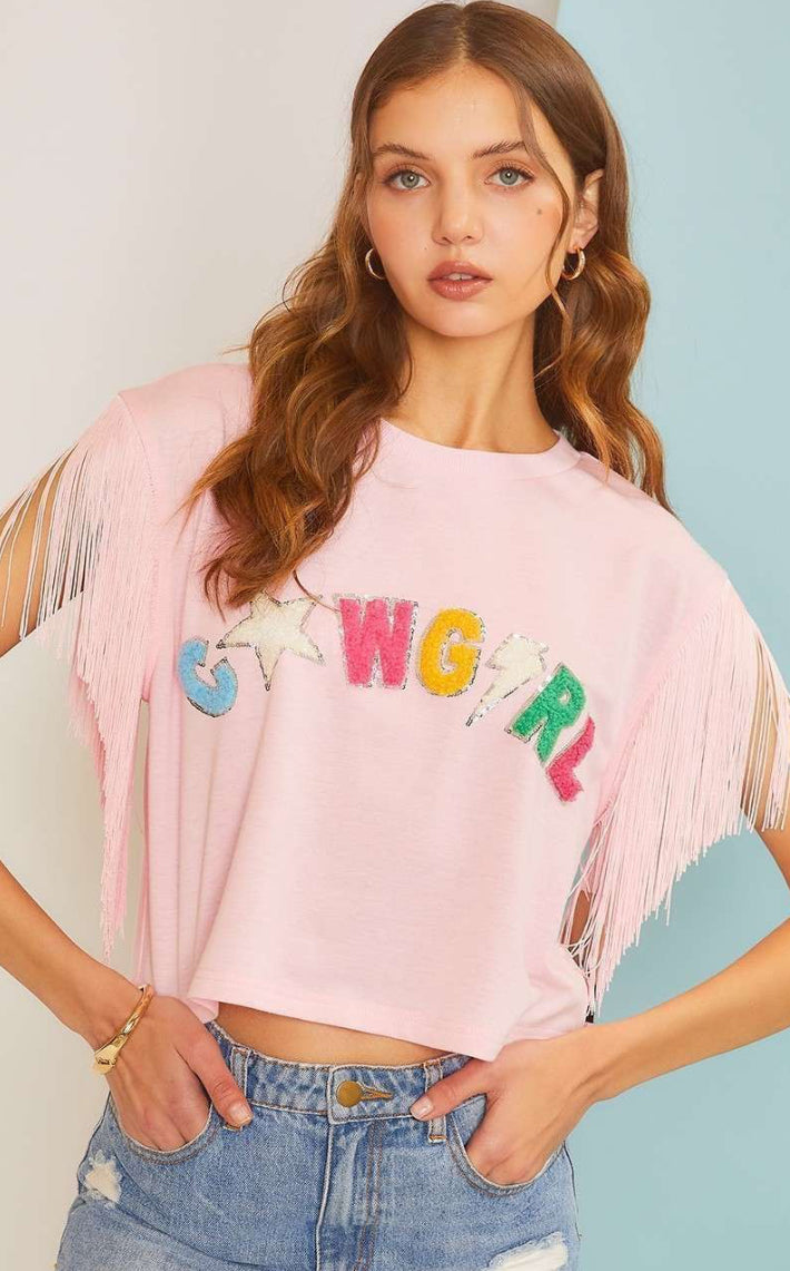 Pink Cowgirl Fringe Top