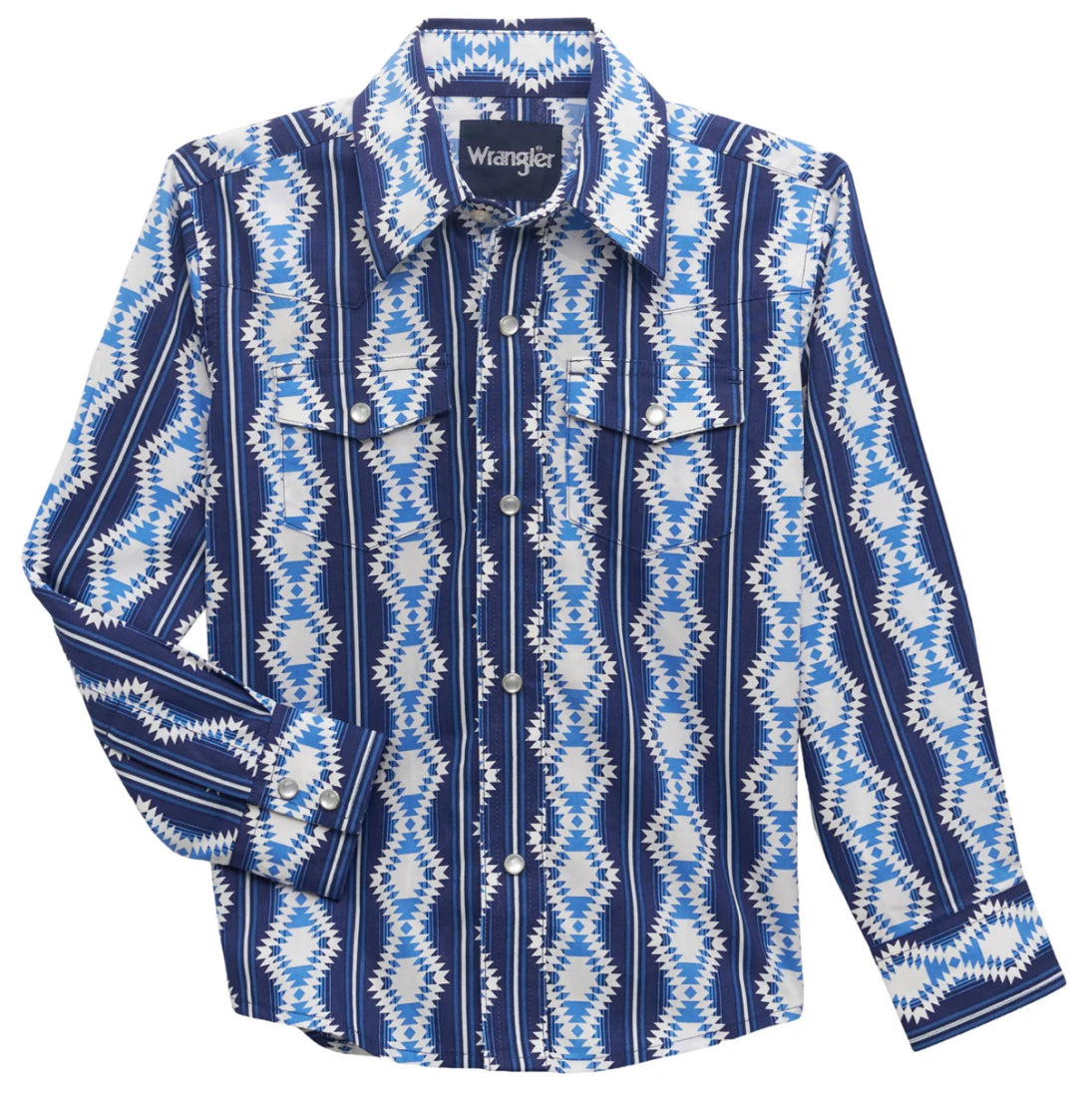Wrangler Boy's Checotah Aztec Blue Snap Button Down