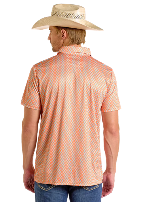 R&R Men's Orange Geo Polo