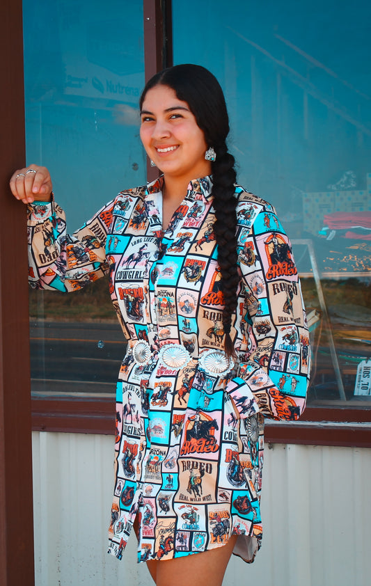 Western Collage L/s Pearl-snap Dress