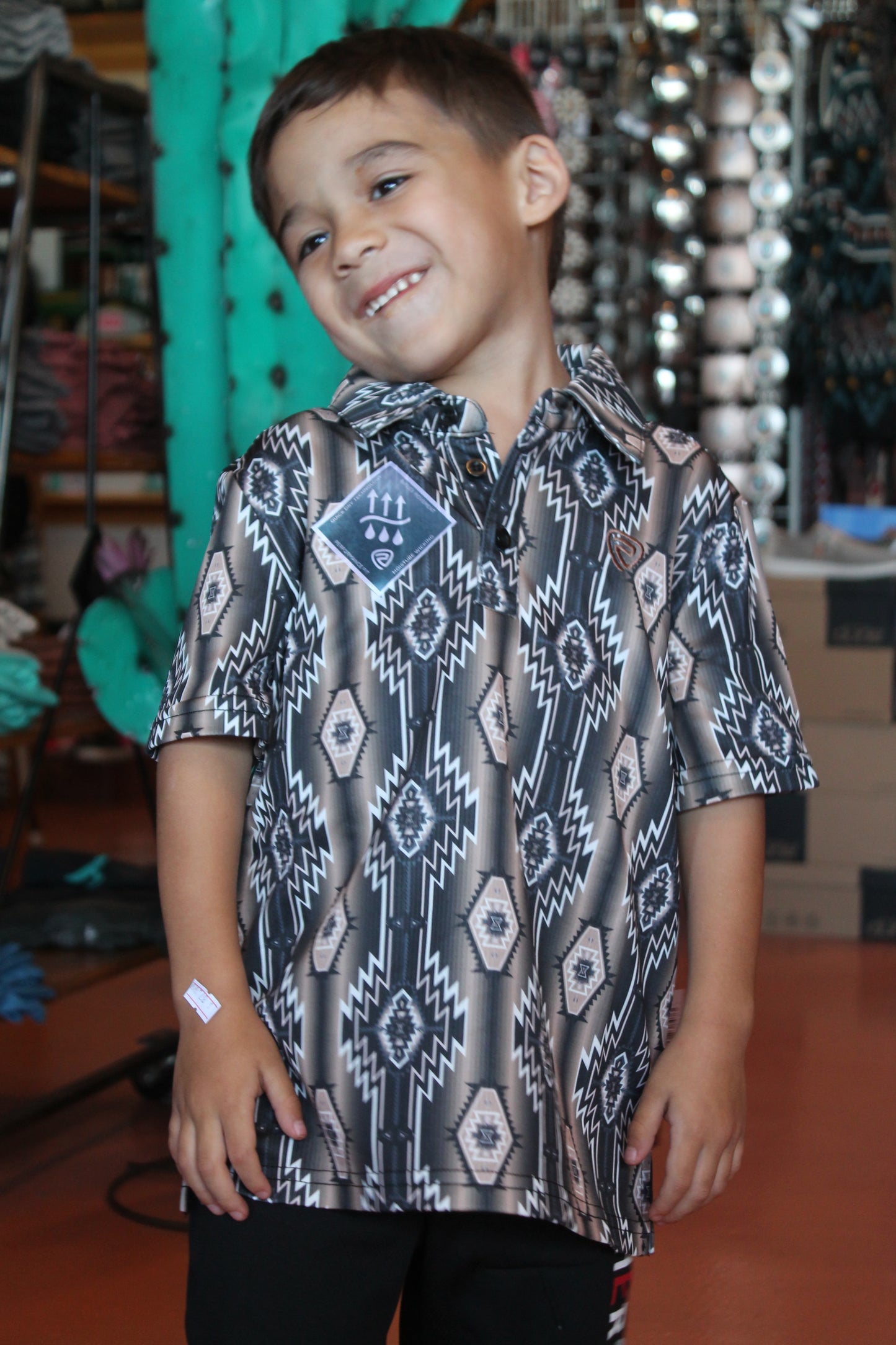 R&R Brown/Blk Aztec Polo- YOUTH