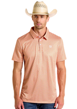 Load image into Gallery viewer, R&amp;R Men&#39;s Orange Geo Polo
