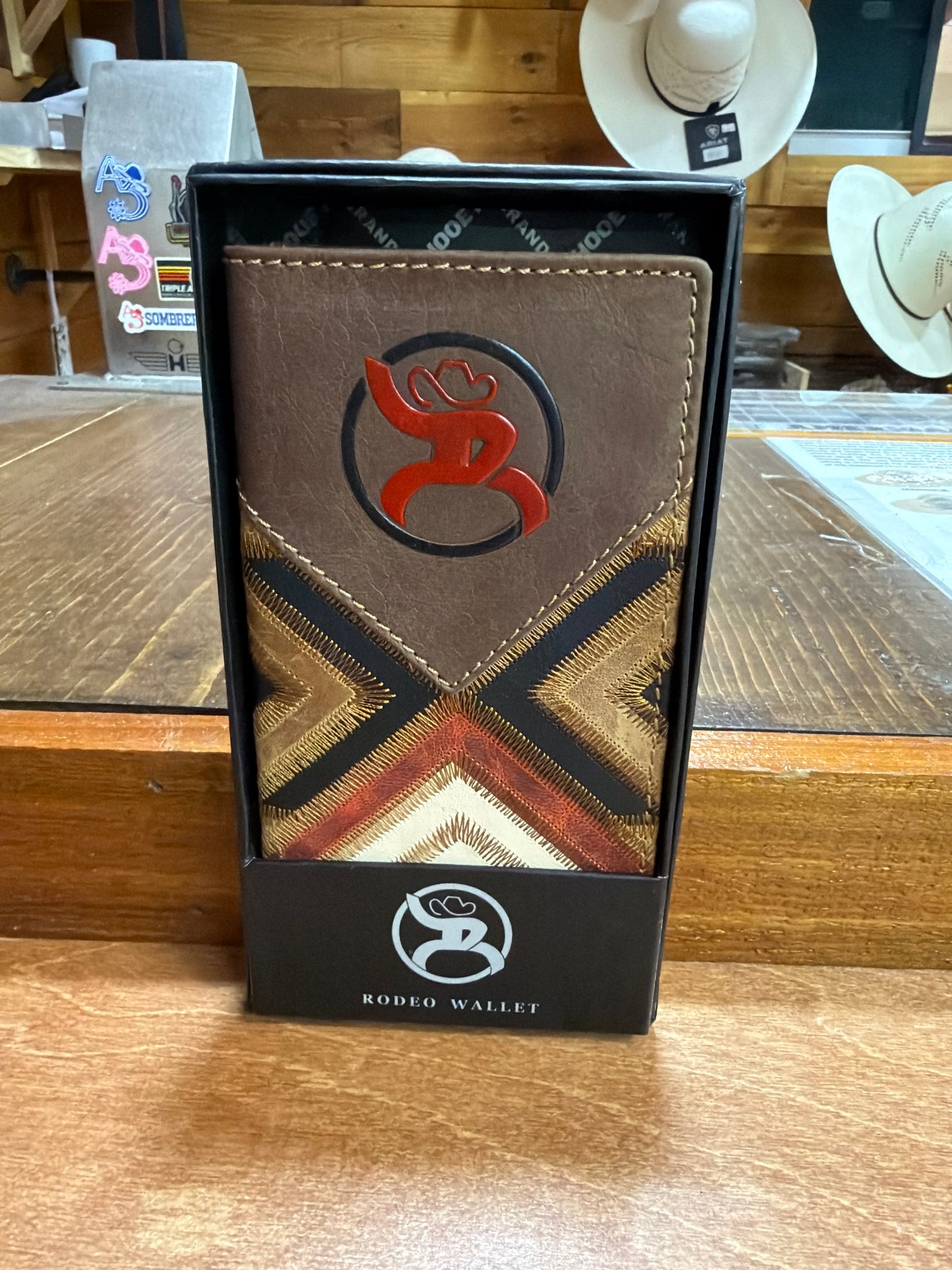 HOOEY MEN'S BROWN PATCHWORK OVERLAY RODEO WALLET RW007-BRRD✅