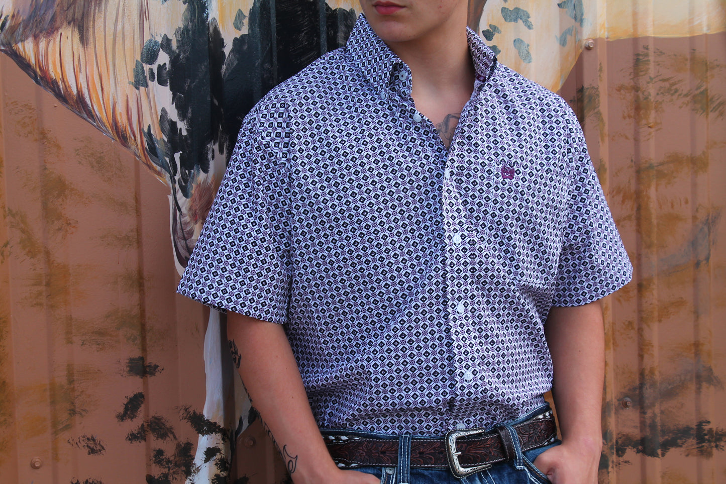 Men’s Cinch Royal Purple/White SS Button-up