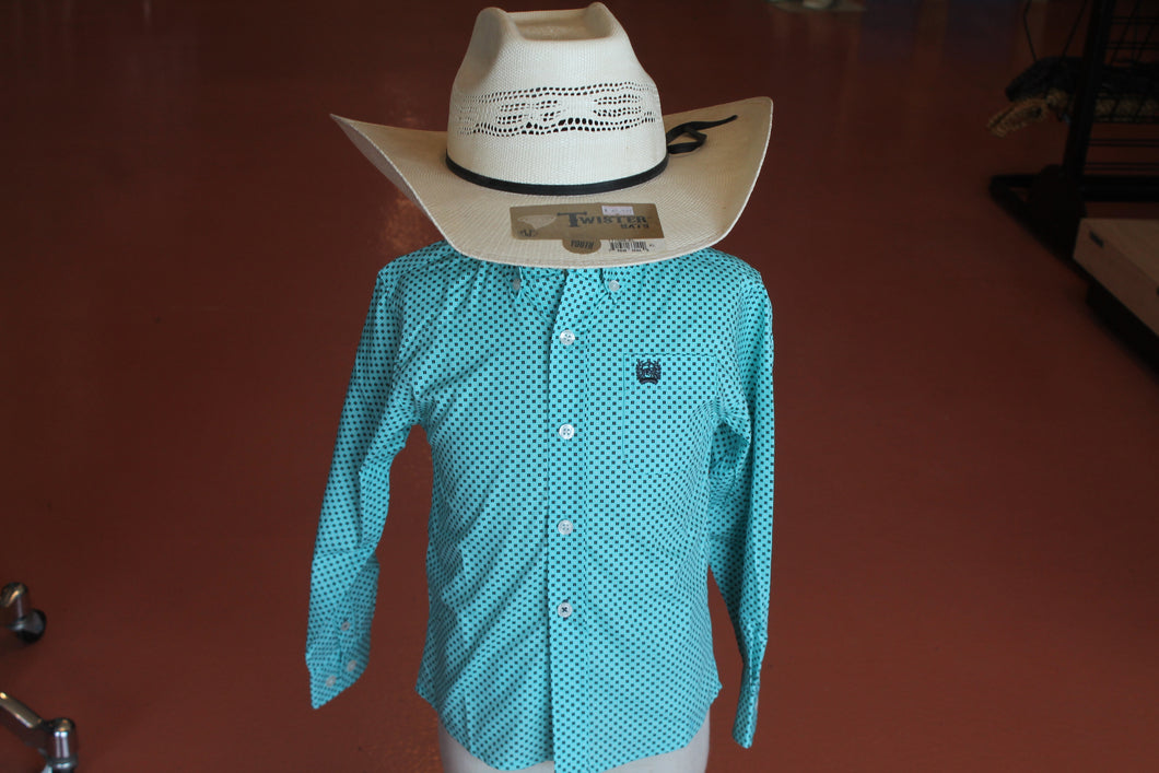 Cinch Boy's Light Blue Patterned Long Sleeve Shirt