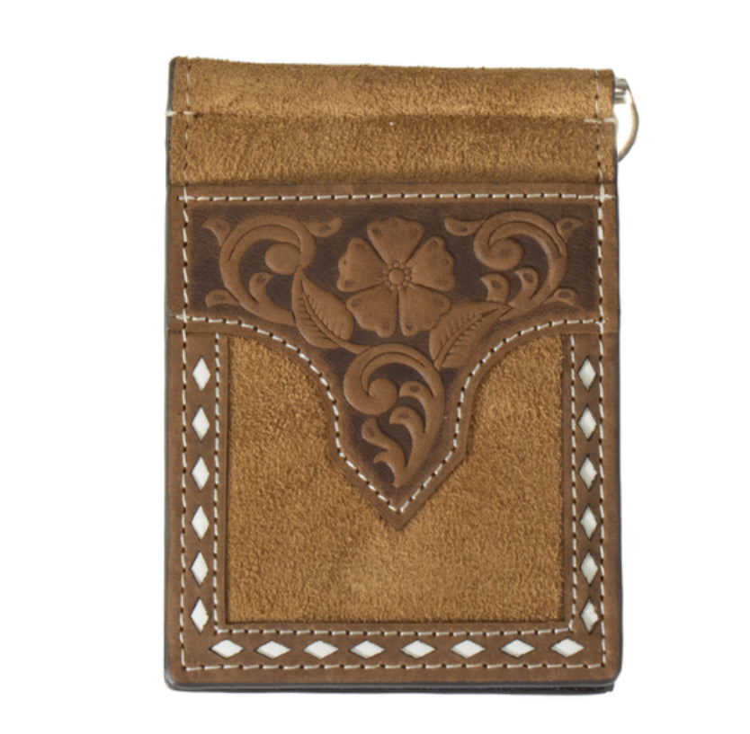 Nocona Men's Roughout Floral Tab Money Clip