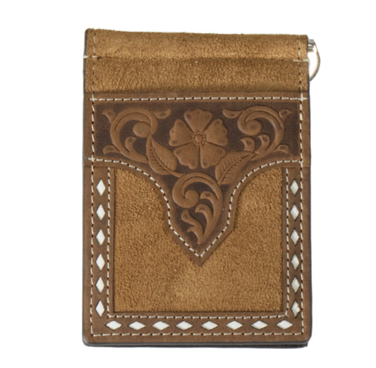 Nocona Men's Roughout Floral Tab Money Clip