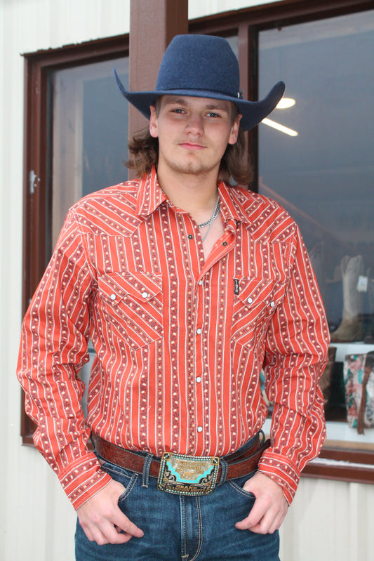 Men’s Cinch Orange flower Long Sleeve