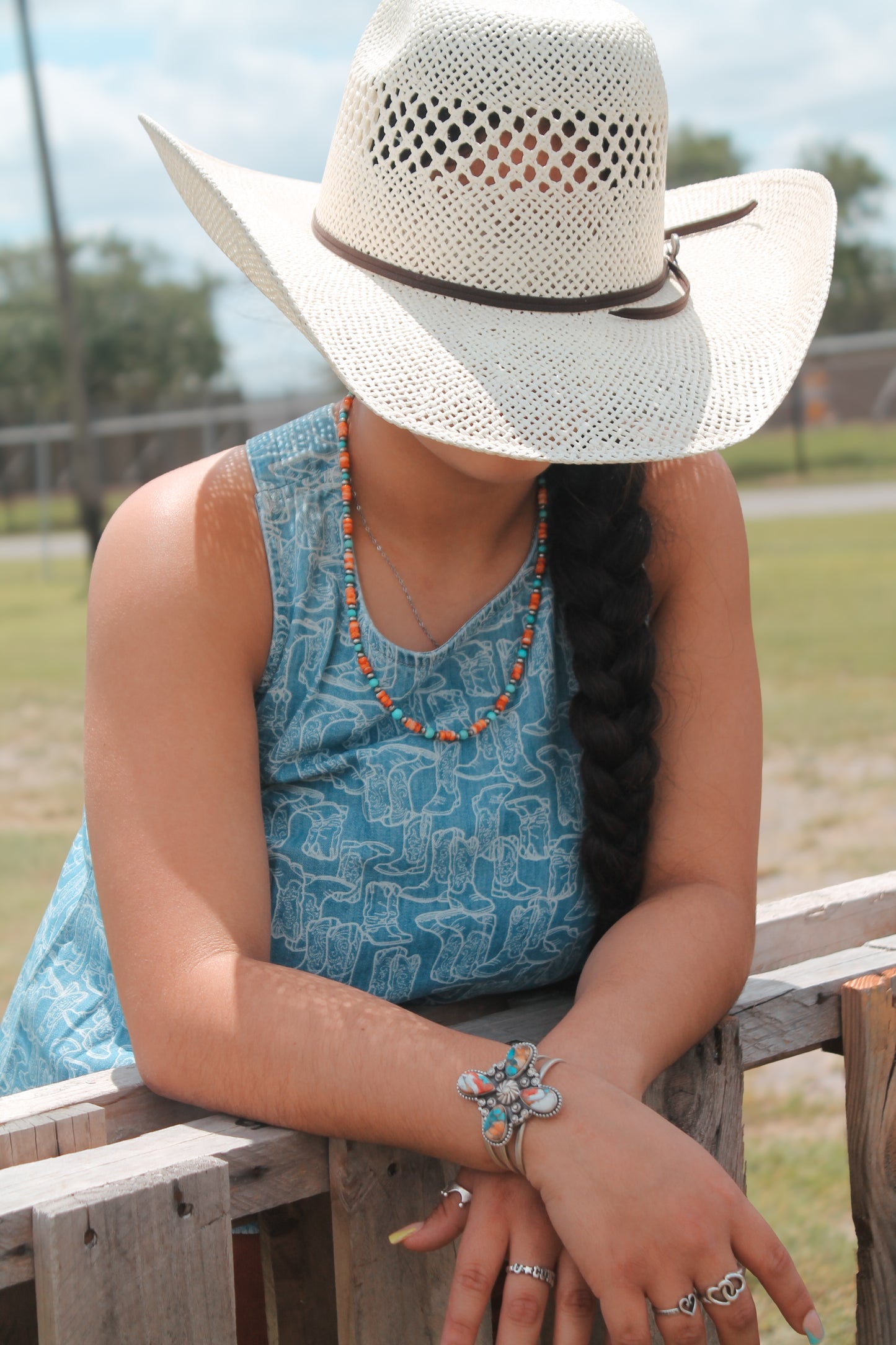 Retro Boot Print Denim Tank