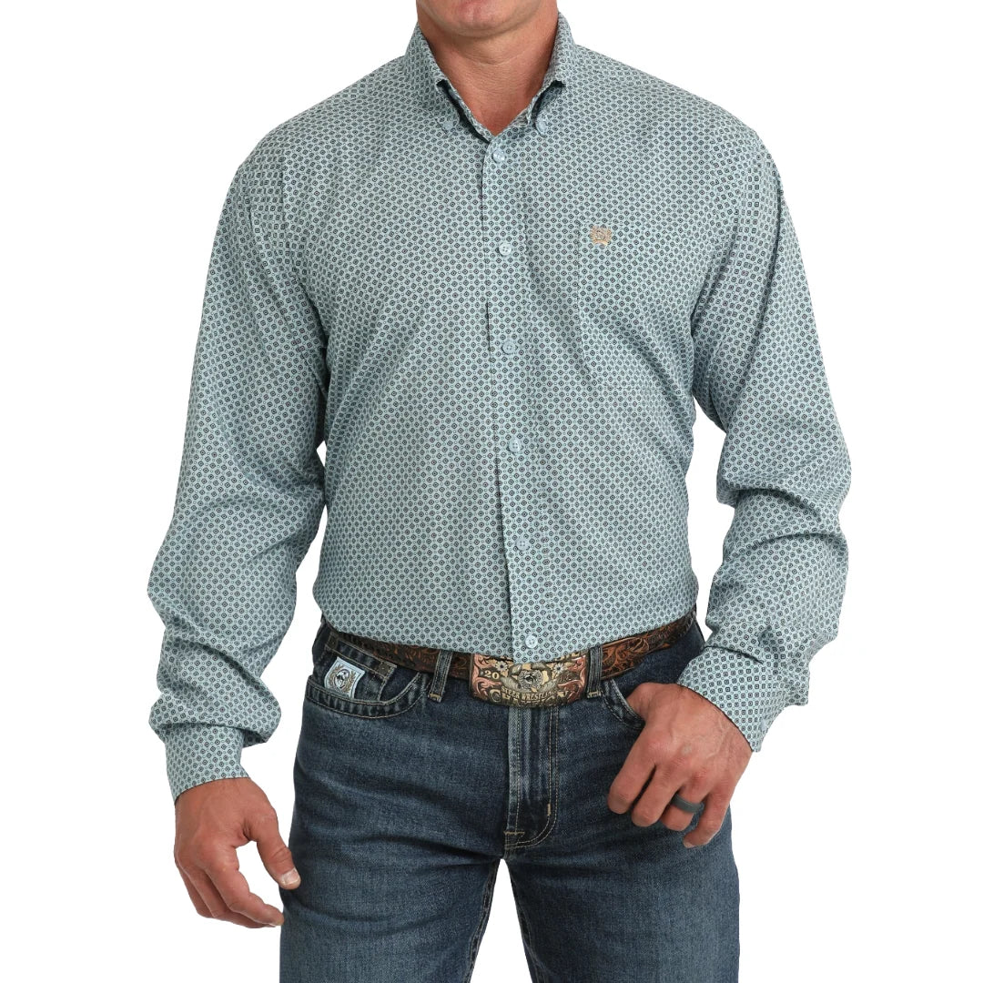 Cinch Men’s Light Blue Printed Arenaflex Button Down Shirt 🤠